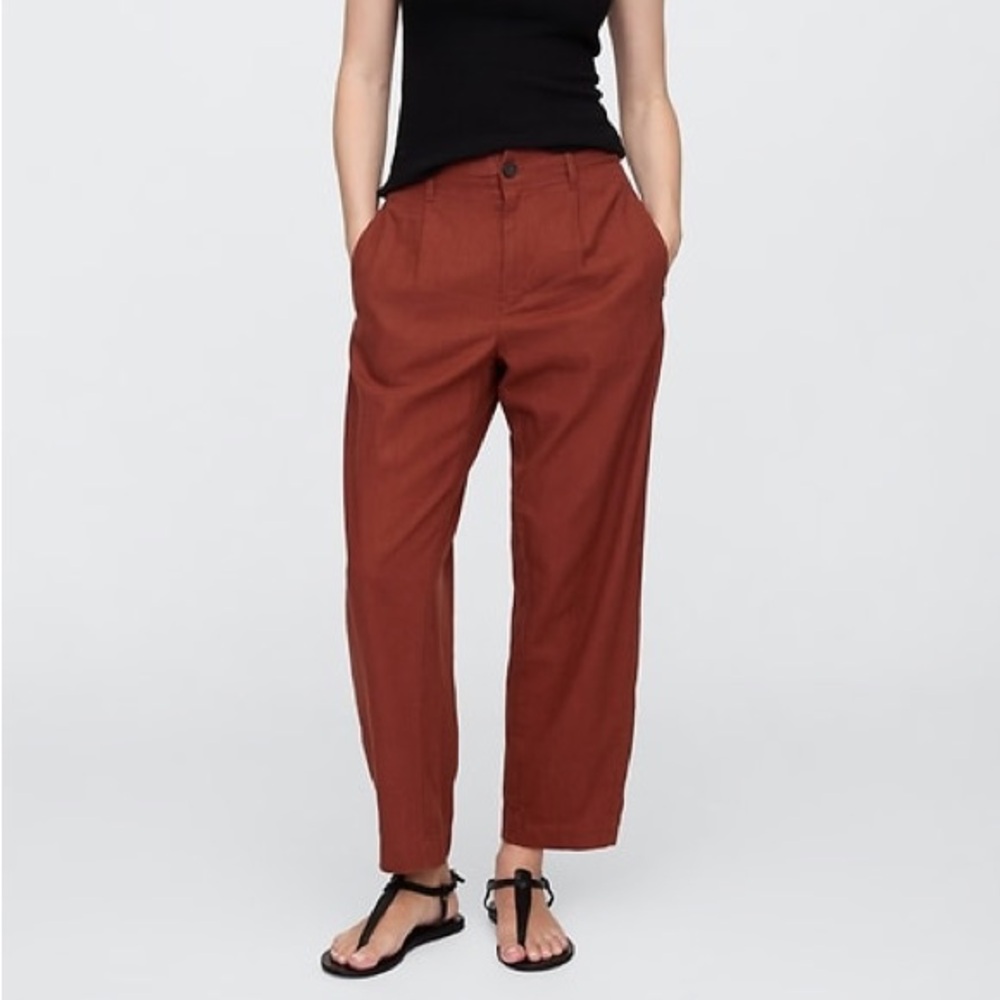 GAP Factory Mid Rise Linen Blend Barrel Pants in Smoked Paprika | XL | GUC